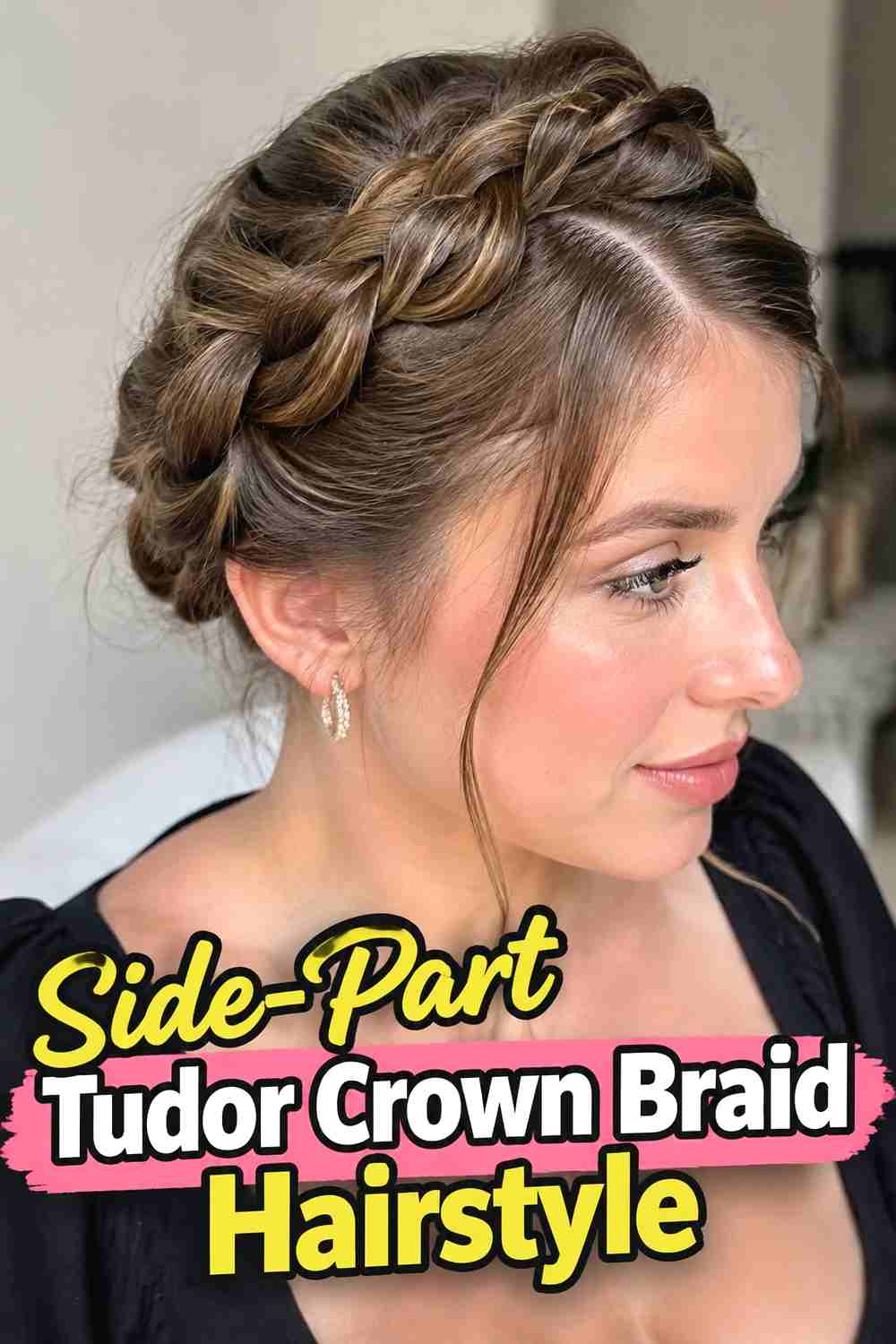 6. Side Part Tudor Crown Braid Hairstyle