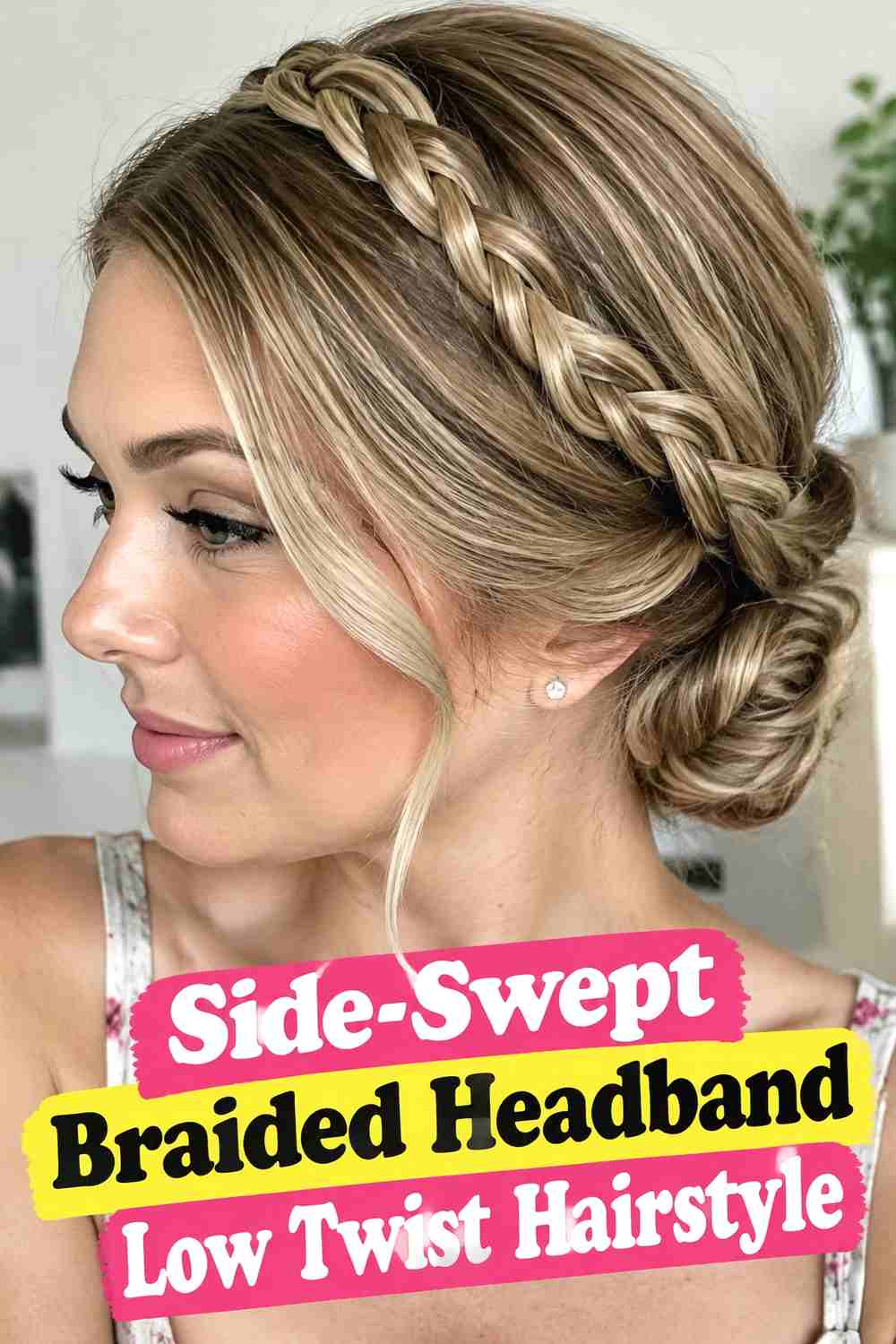 6. Side Swept Braided Headband Low Twist Hairstyle