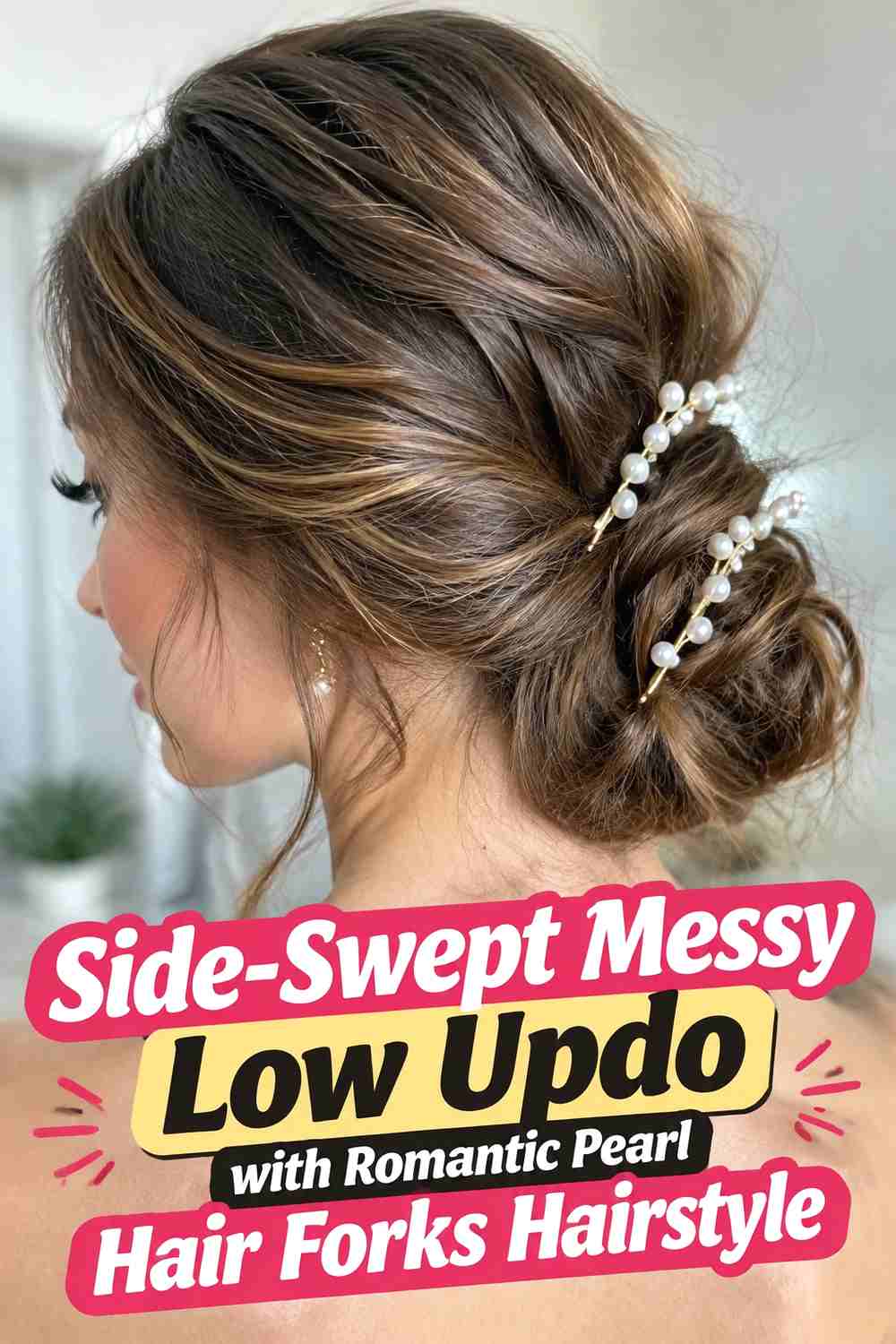 3. Side Swept Messy Low Updo With Romantic Pearl Hair Forks Hairstyle