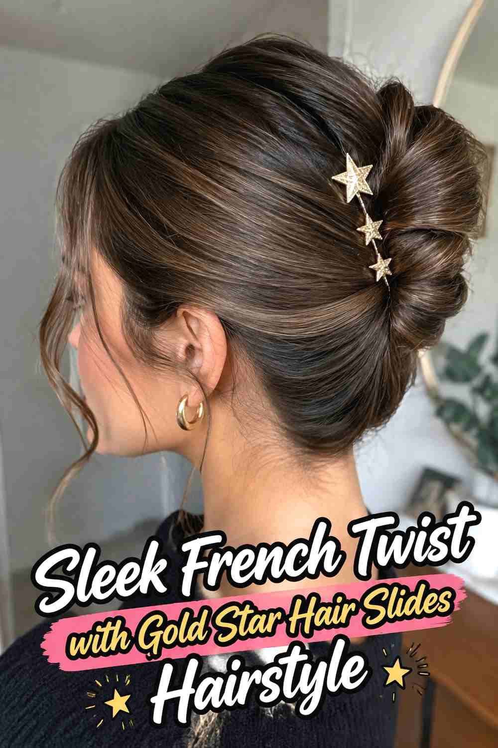 4. Sleek French Twist With Gold Star Hair Slides Hairstyle