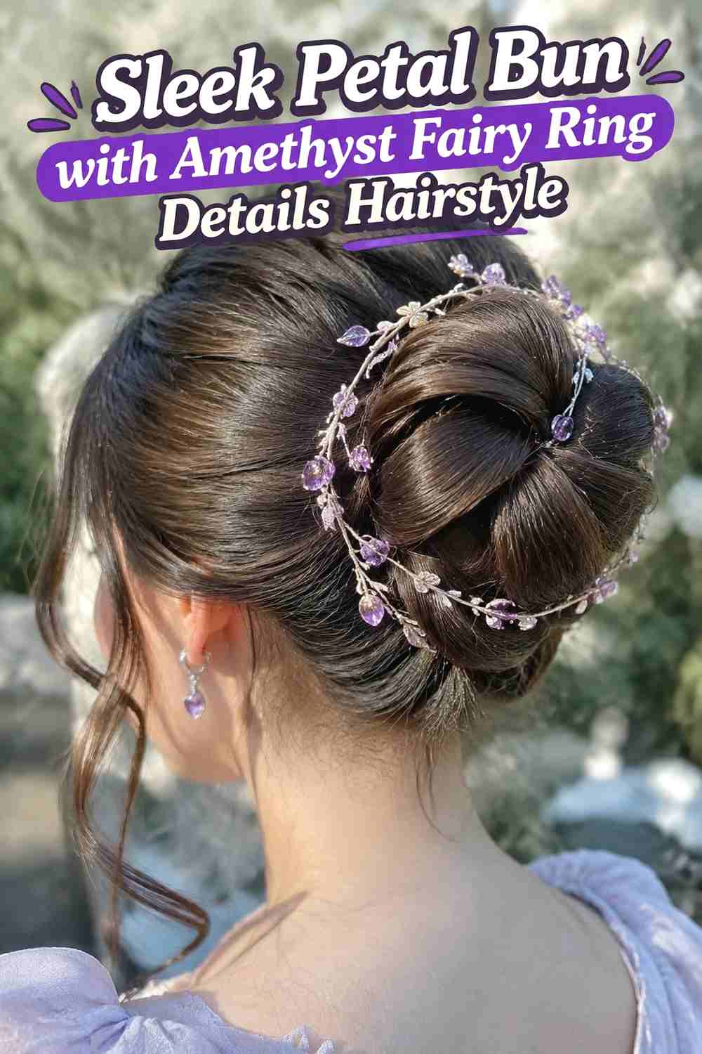 16. Sleek Petal Bun With Amethyst Fairy Ring Details Hairstyle