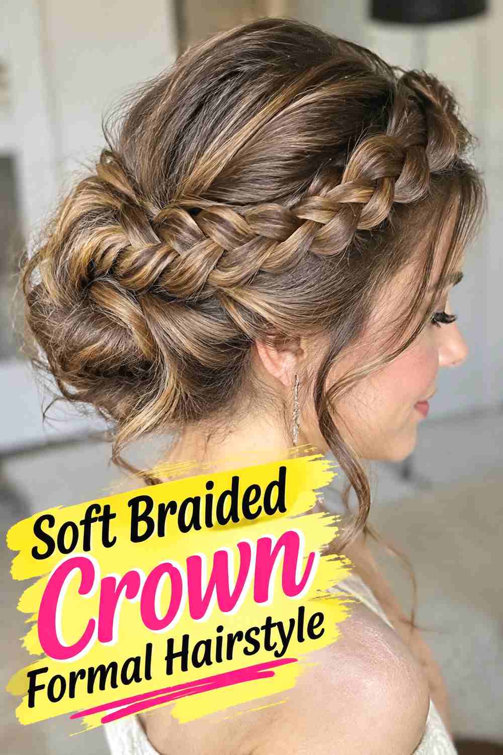 13. Soft Braided Crown Formal Hairstyle