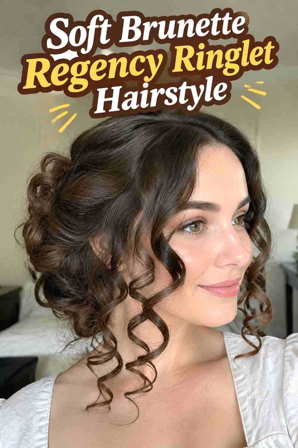 9. Soft Brunette Regency Ringlet Hairstyle