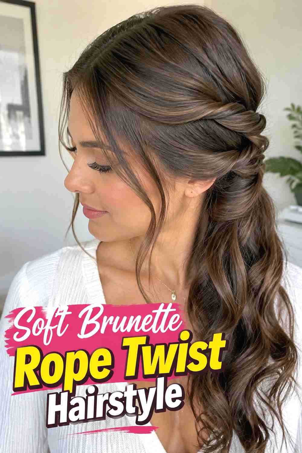 9. Soft Brunette Rope Twist Hairstyle