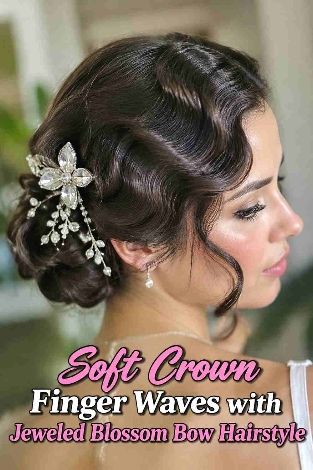 6. Soft Crown Finger Waves With Jeweled Blossom Bow Hairstyle