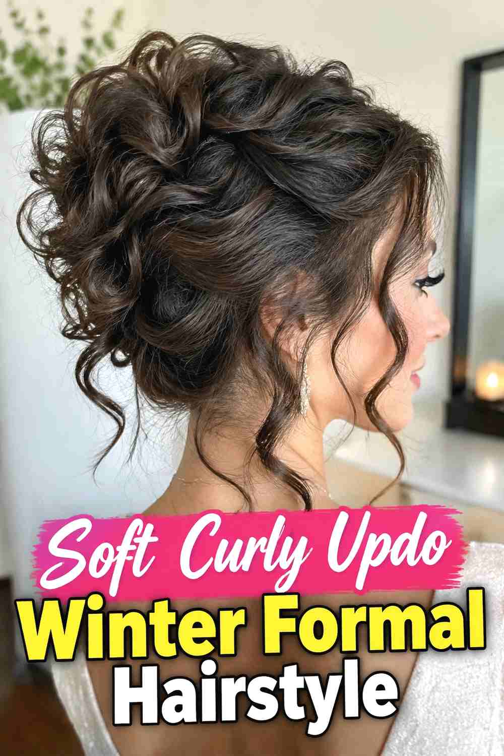 7. Soft Curly Updo Winter Formal Hairstyle