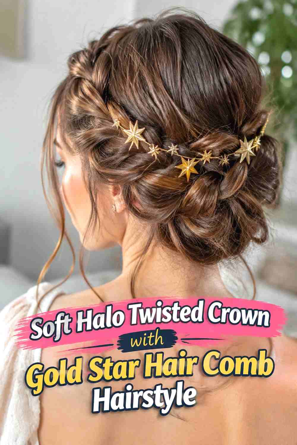 1. Soft Halo Twisted Crown With Gold Star Hair Comb Hairstyle