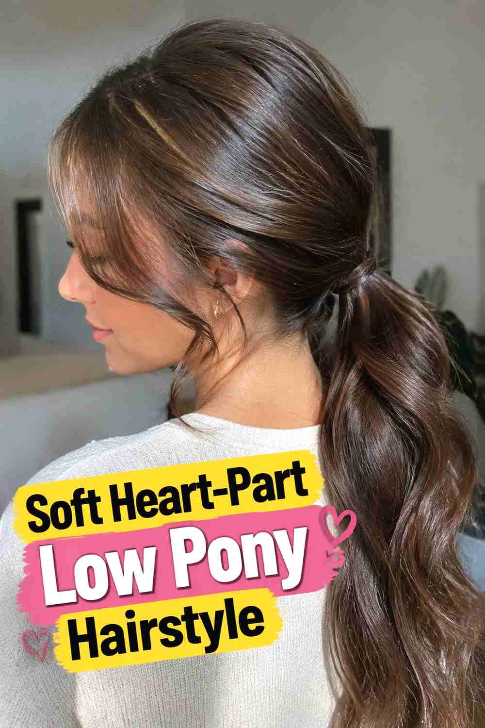 5. Soft Heart Part Low Pony Hairstyle