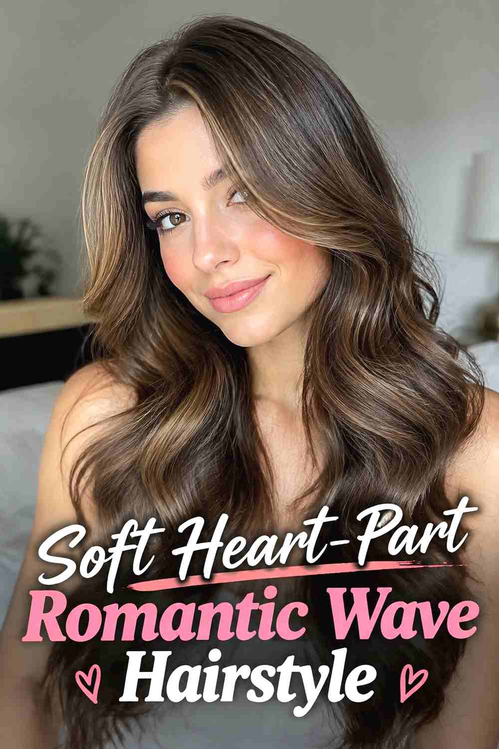 1. Soft Heart Part Romantic Wave Hairstyle