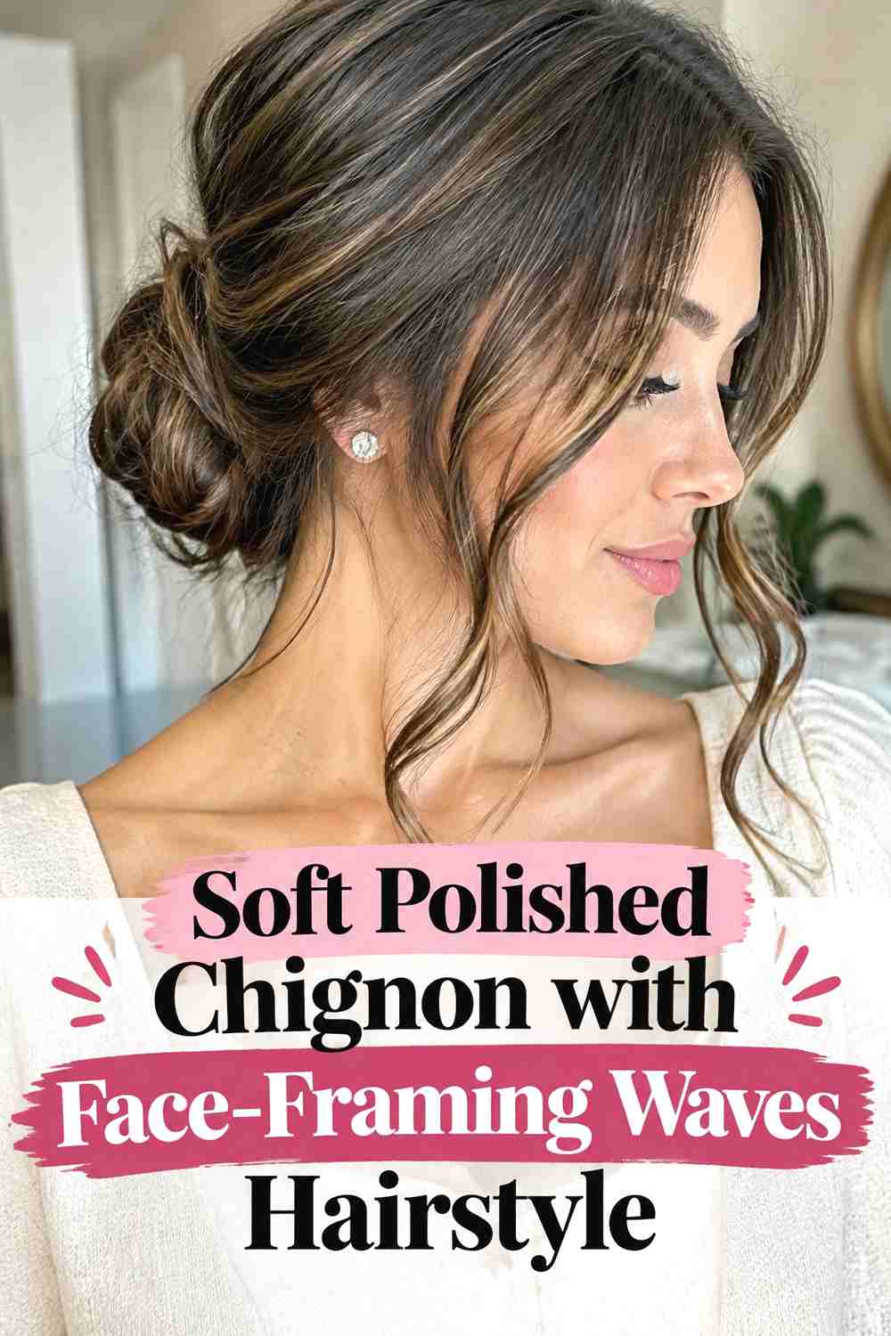 10. Soft Polished Chignon With Face Framing Waves Hairstyle
