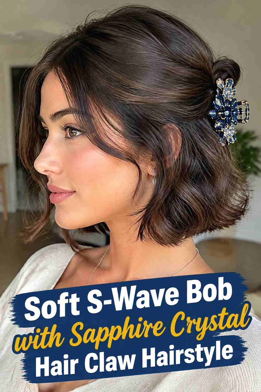 3. Soft S Wave Bob With Sapphire Crystal Hair Claw Hairstyle