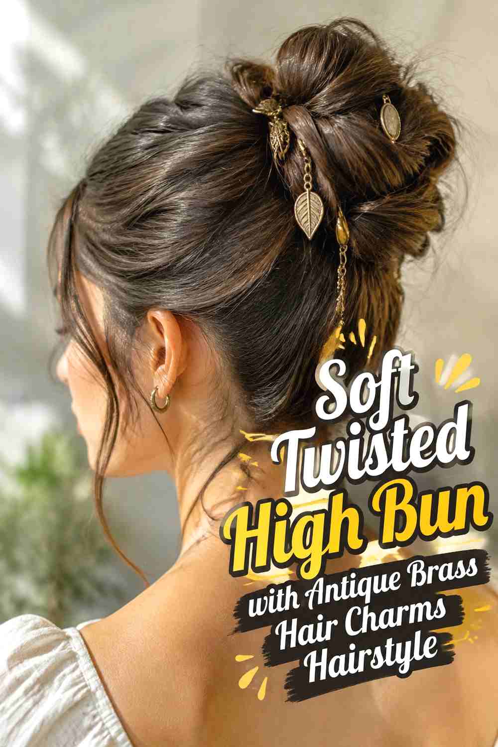 2. Soft Twisted High Bun With Antique Brass Hair Charms Hairstyle