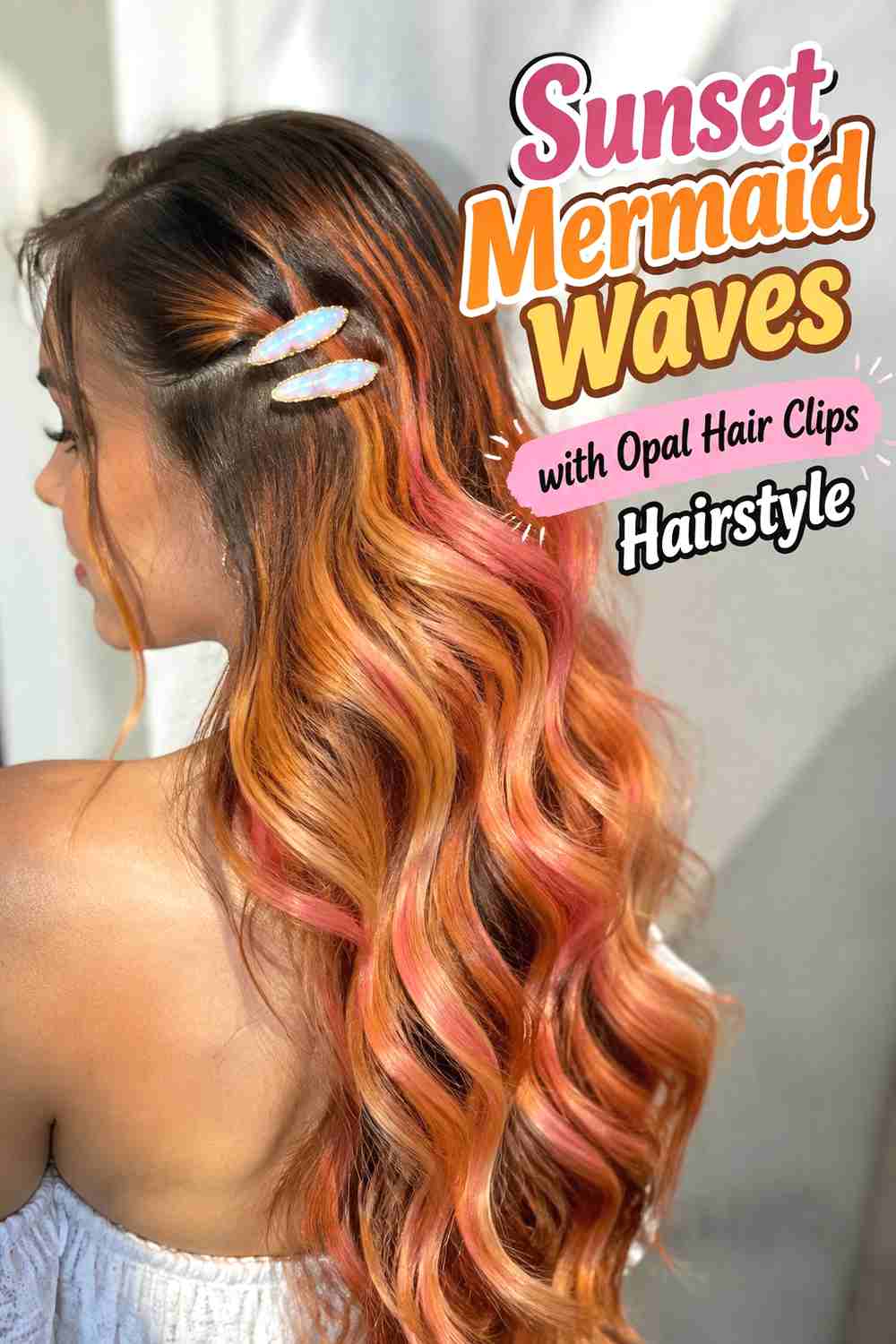 14. Sunset Mermaid Waves With Opal Hair Clips Hairstyle