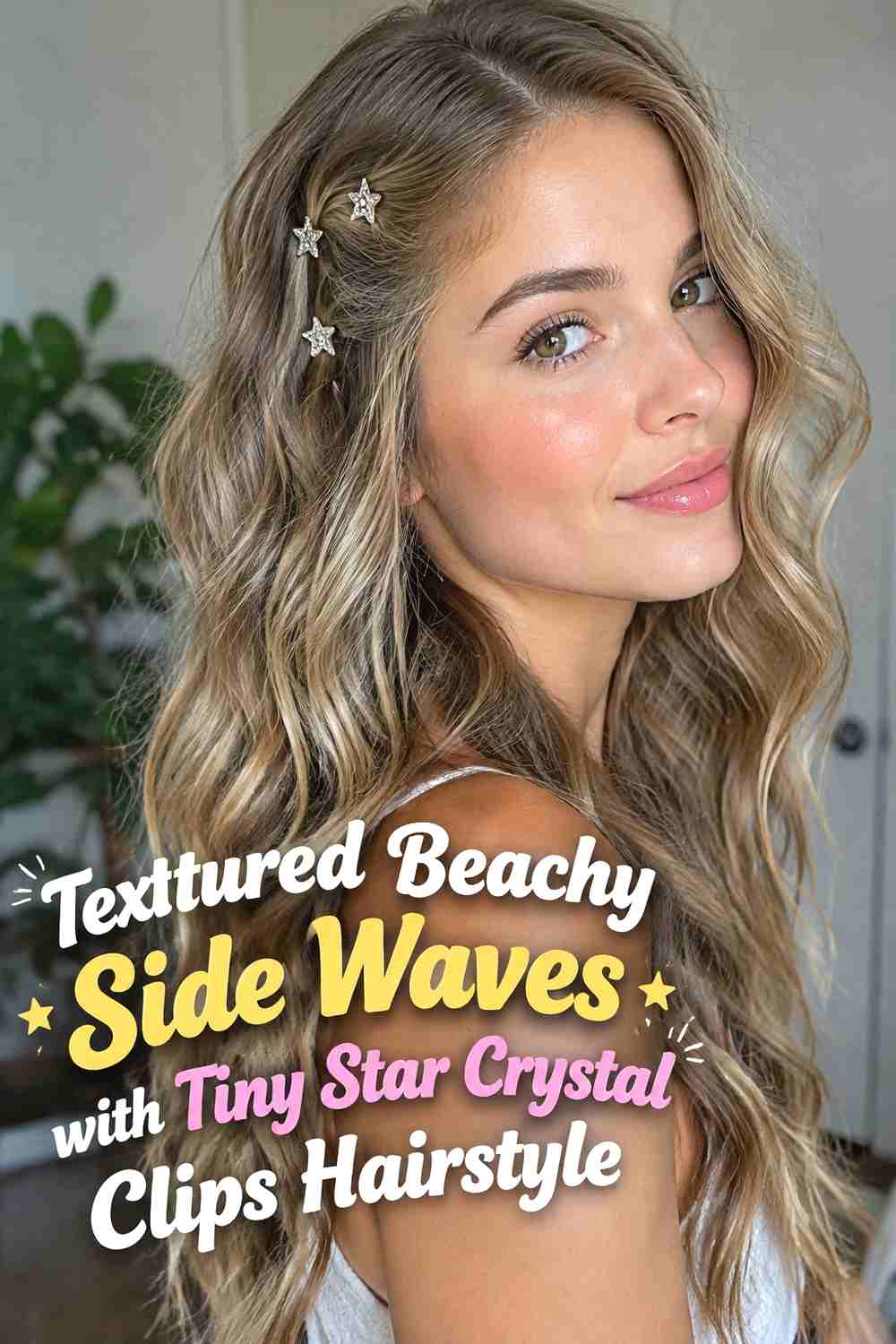 10. Textured Beachy Side Waves With Tiny Star Crystal Clips Hairstyle