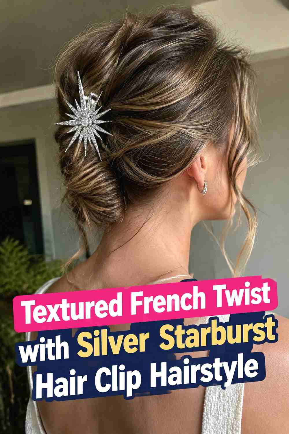 6. Textured French Twist With Silver Starburst Hair Clip Hairstyle