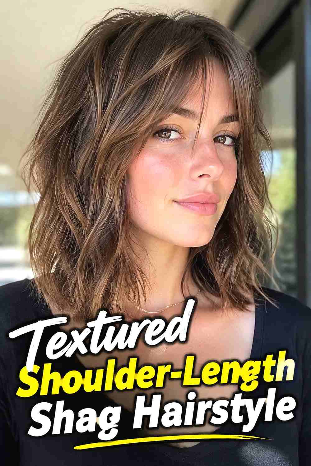 13. Textured Shoulder Length Shag Hairstyle