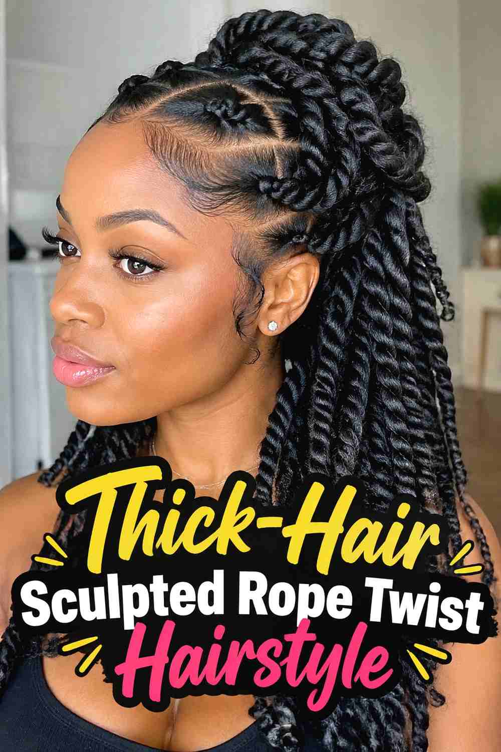 10. Thick Hair Sculpted Rope Twist Hairstyle
