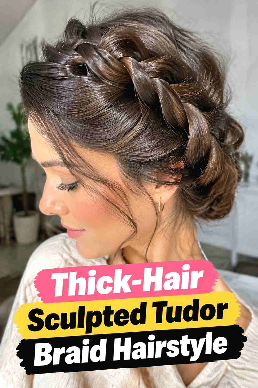 15. Thick Hair Sculpted Tudor Braid Hairstyle