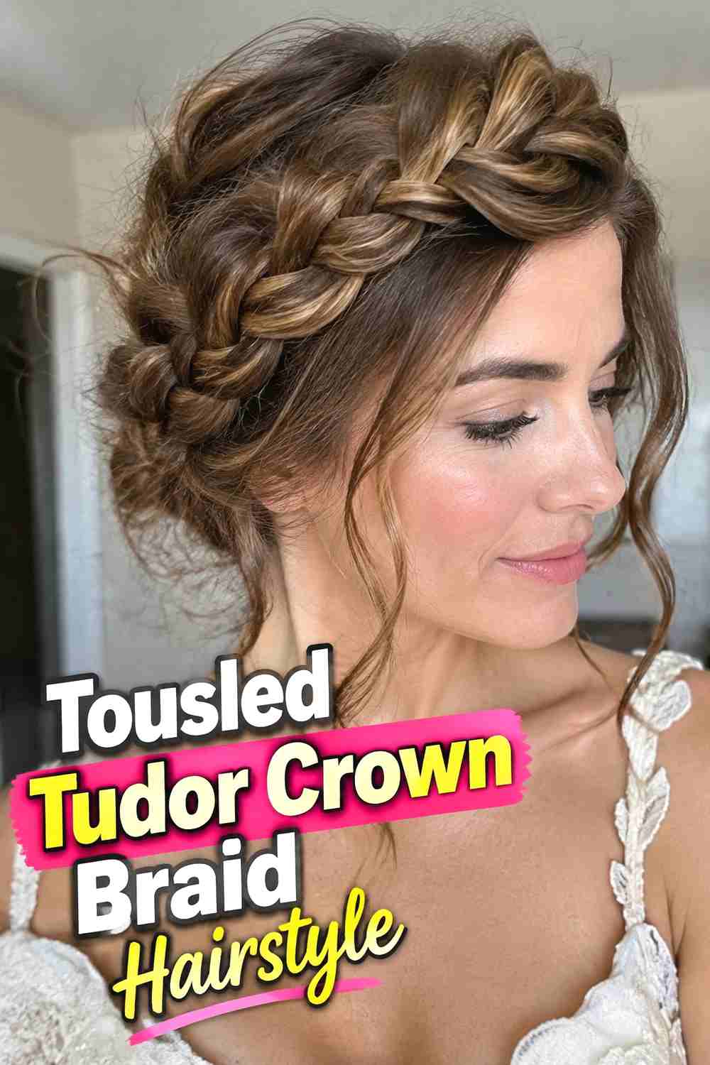 16. Tousled Tudor Crown Braid Hairstyle