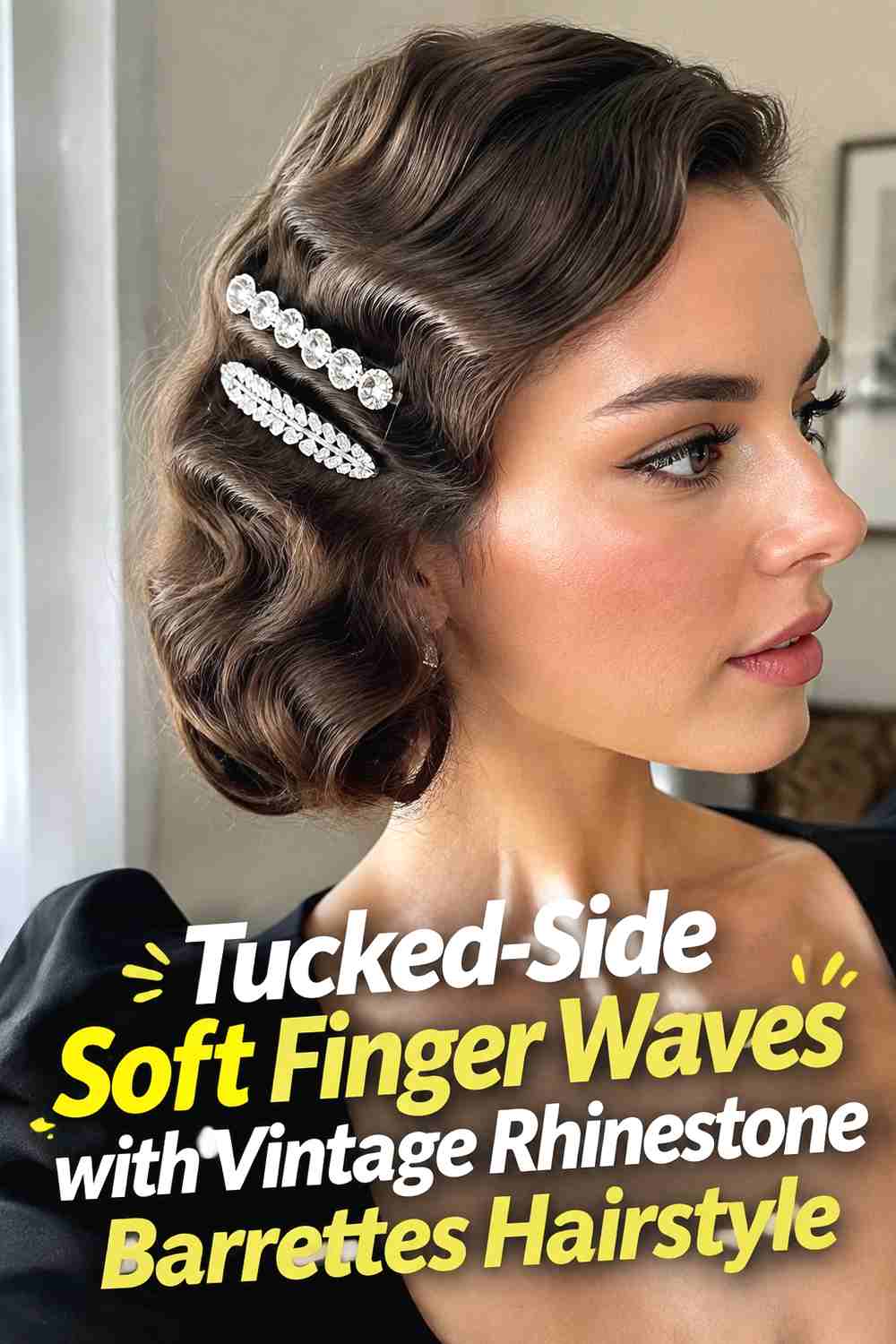 4. Tucked Side Soft Finger Waves With Vintage Rhinestone Barrettes Hairstyle