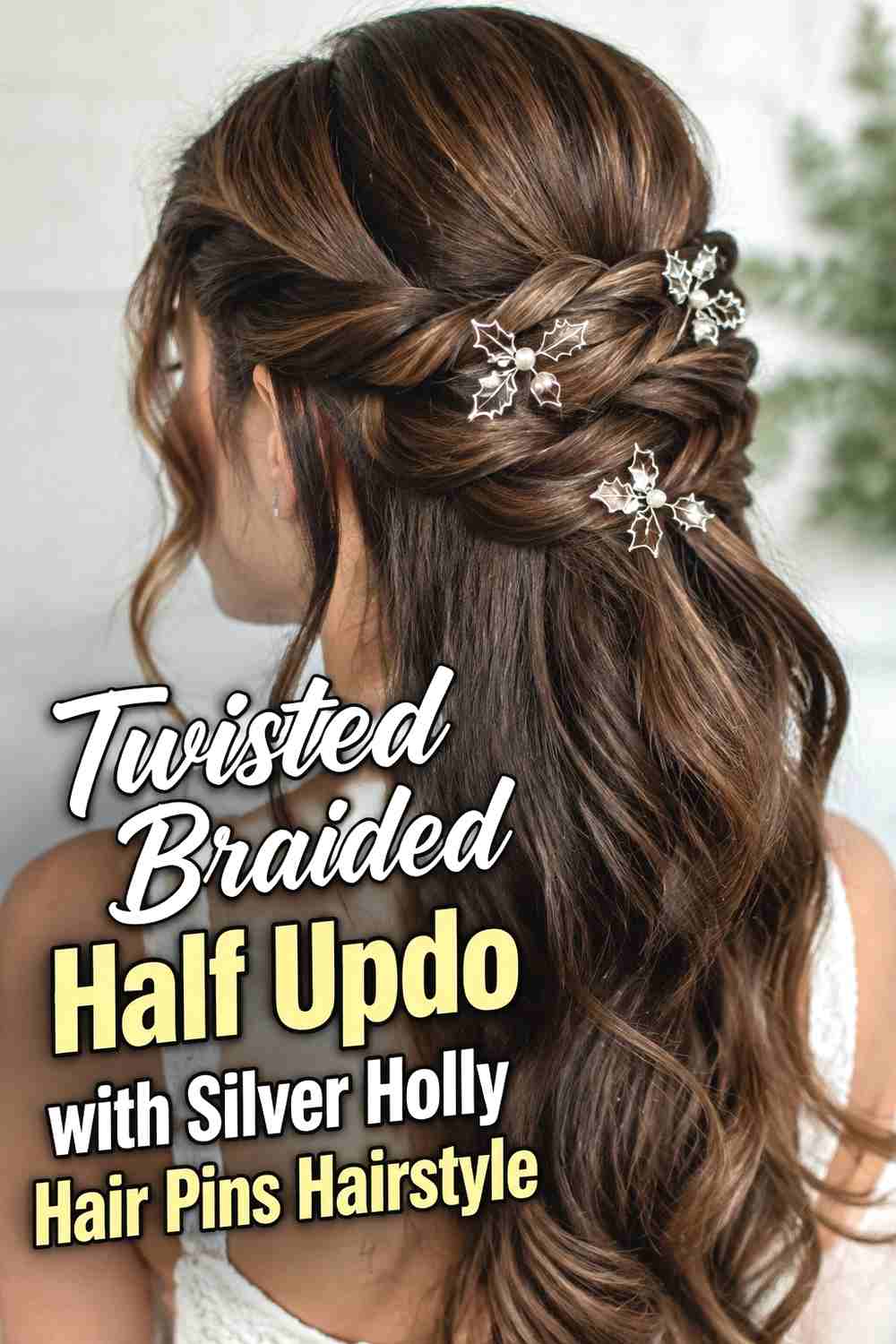 6. Twisted Braided Half Updo With Silver Holly Hair Pins Hairstyle