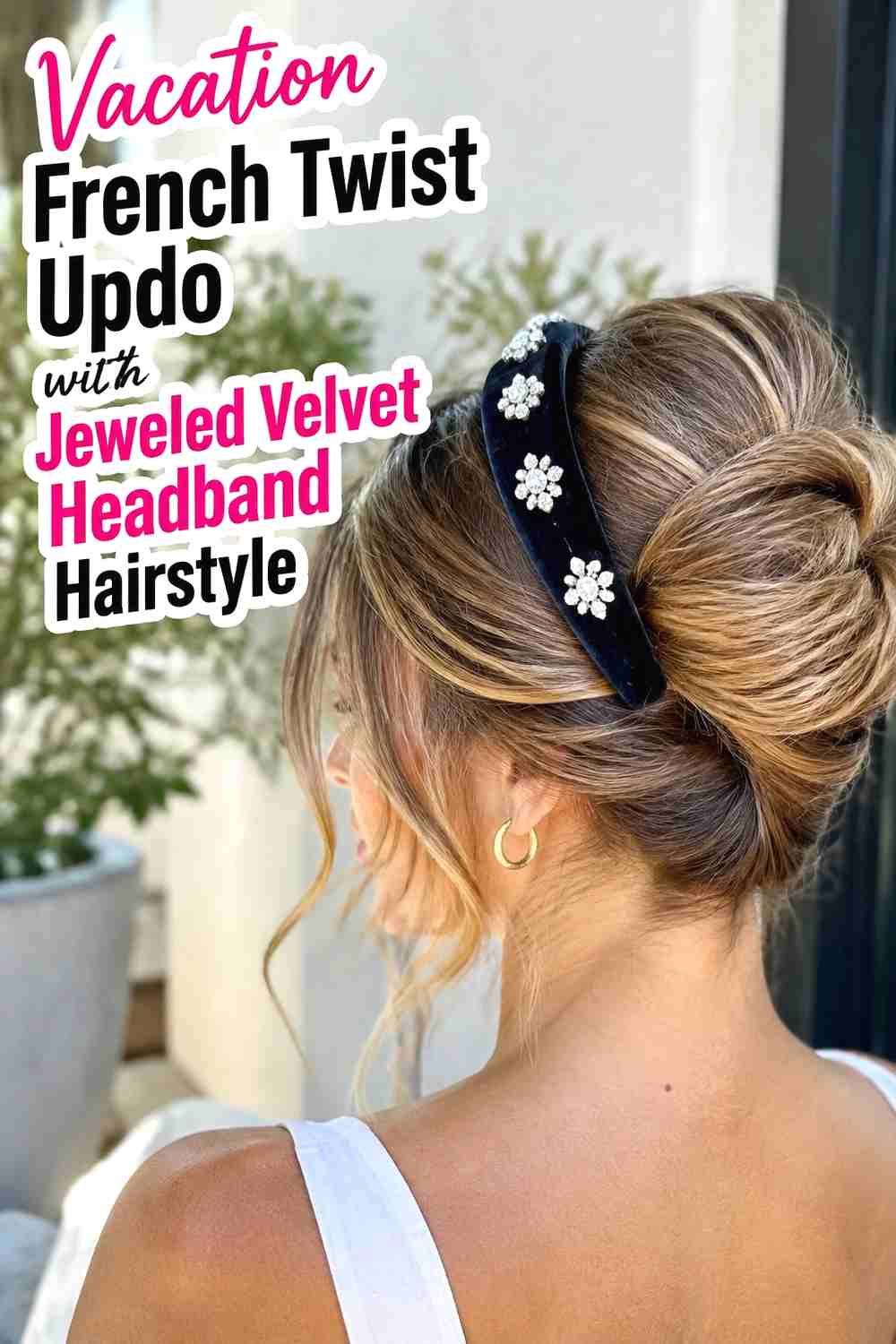 18. Vacation French Twist Updo With Jeweled Velvet Headband Hairstyle