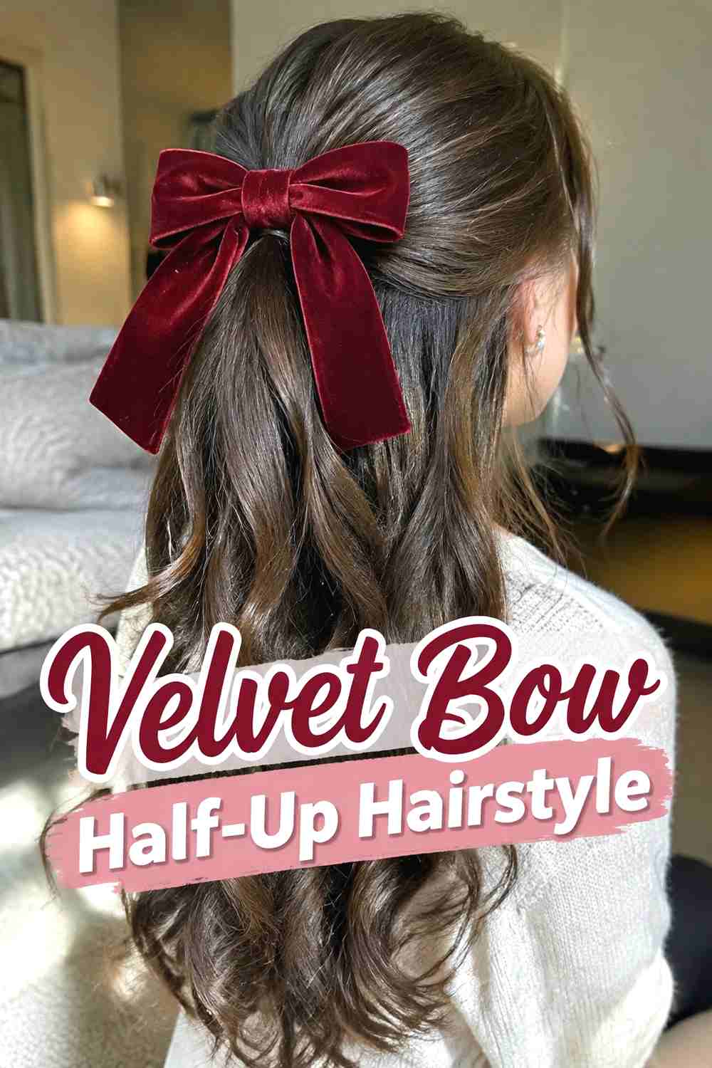 3. Velvet Bow Half Up Hairstyle