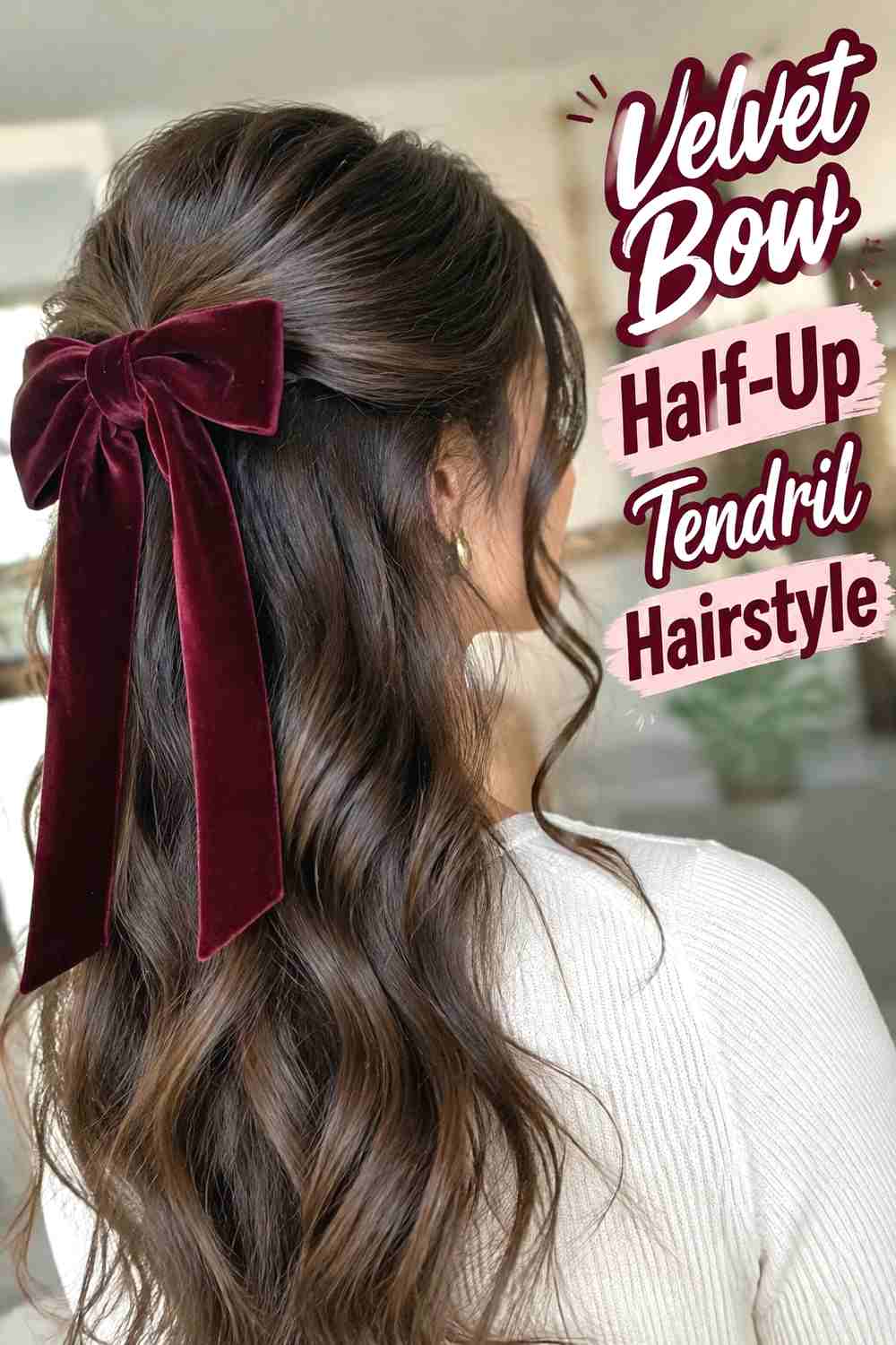 6. Velvet Bow Half Up Tendril Hairstyle