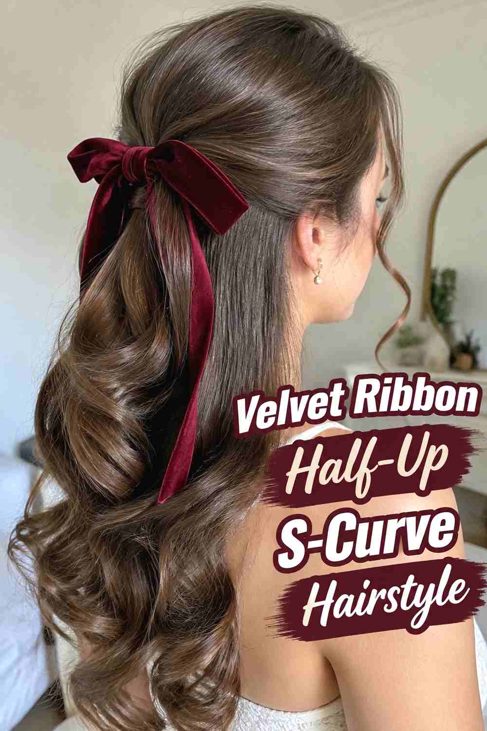 8. Velvet Ribbon Half Up S Curve Hairstyle