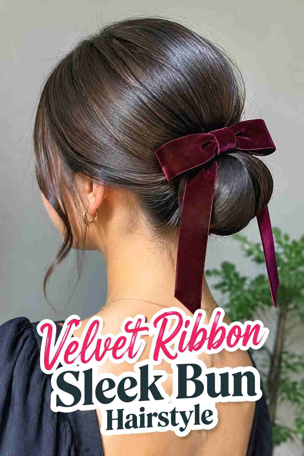 6. Velvet Ribbon Sleek Bun Hairstyle
