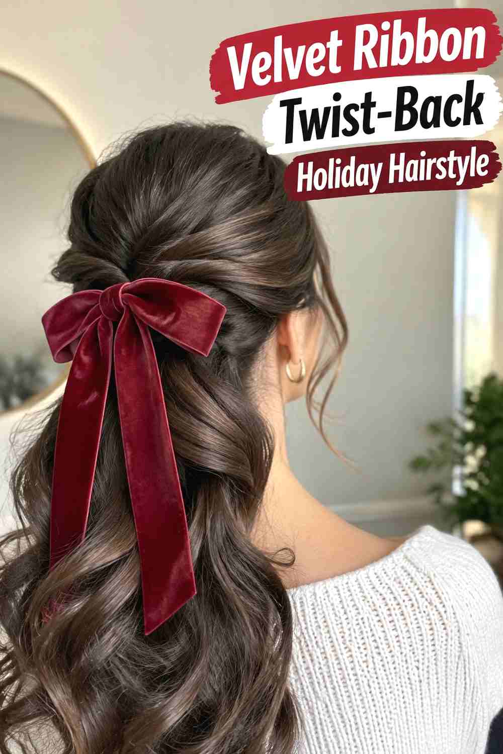 13. Velvet Ribbon Twist Back Holiday Hairstyle