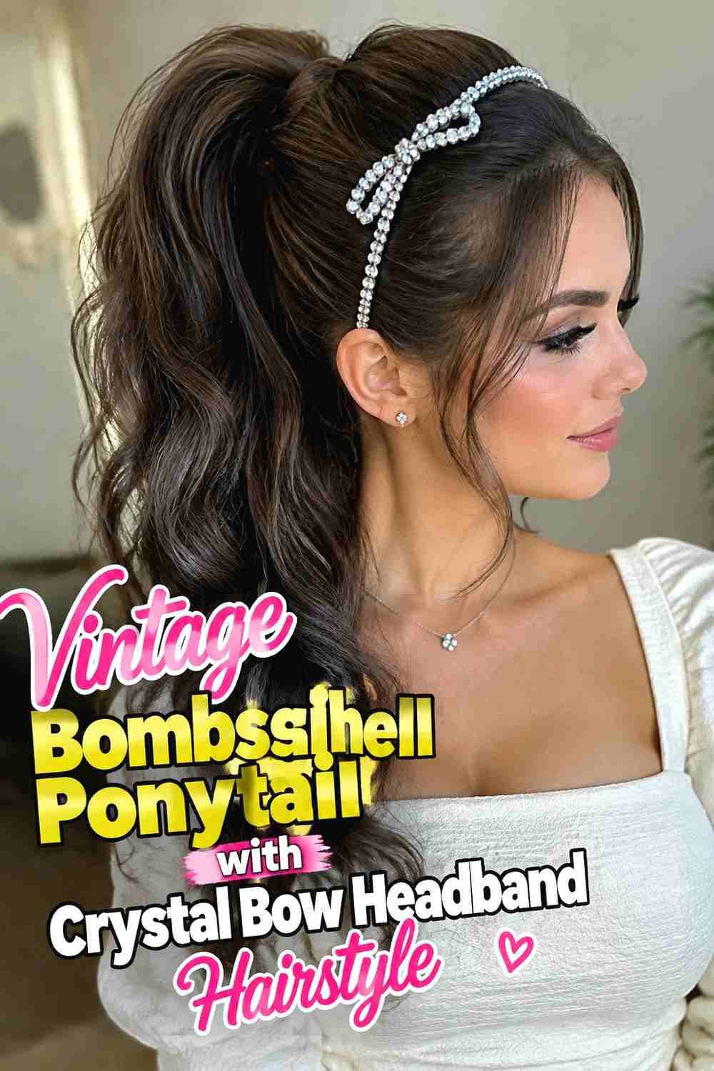 2. Vintage Bombshell Ponytail With Crystal Bow Headband Hairstyle
