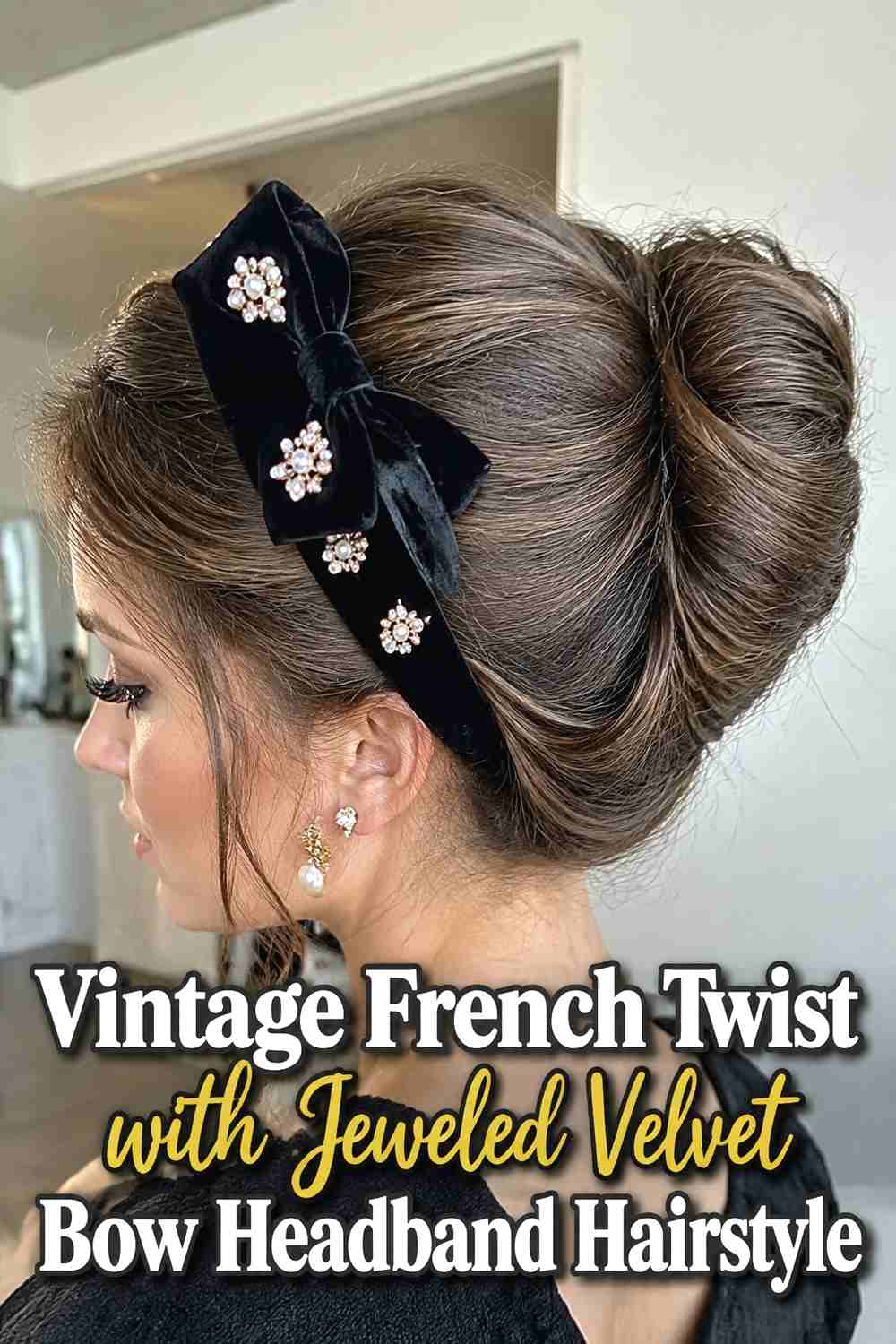 11. Vintage French Twist With Jeweled Velvet Bow Headband Hairstyle