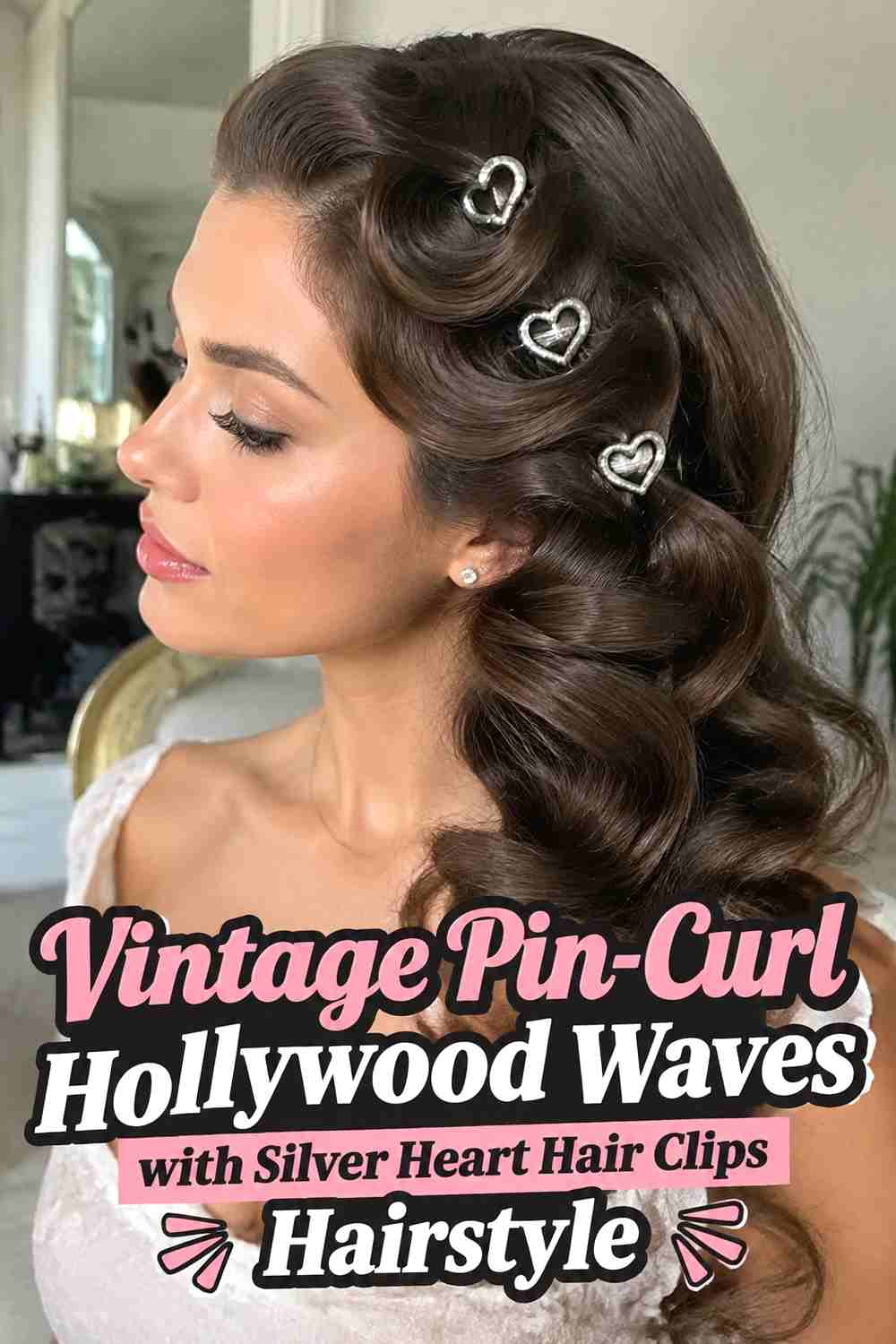 14. Vintage Pin Curl Hollywood Waves With Silver Heart Hair Clips Hairstyle