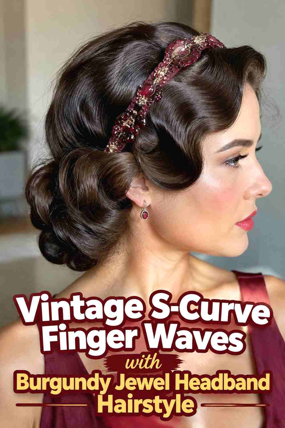3. Vintage S Curve Finger Waves With Burgundy Jewel Headband Hairstyle