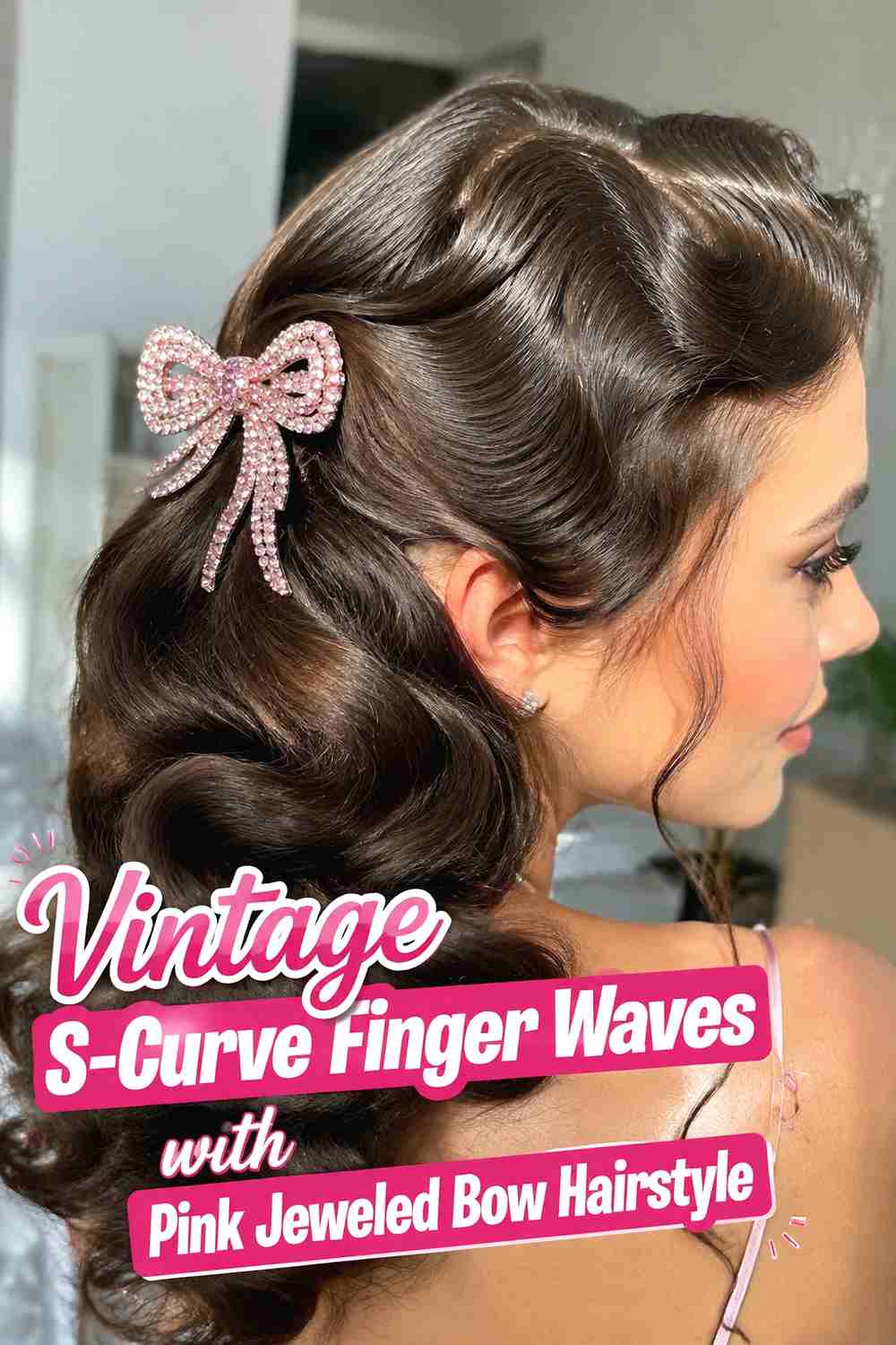 3. Vintage S Curve Finger Waves With Pink Jeweled Bow Hairstyle