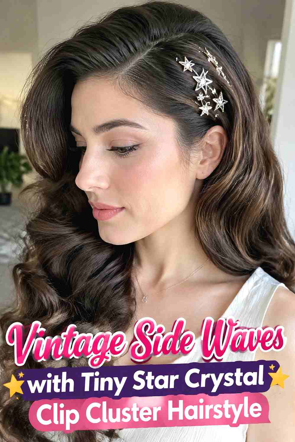 11. Vintage Side Waves With Tiny Star Crystal Clip Cluster Hairstyle