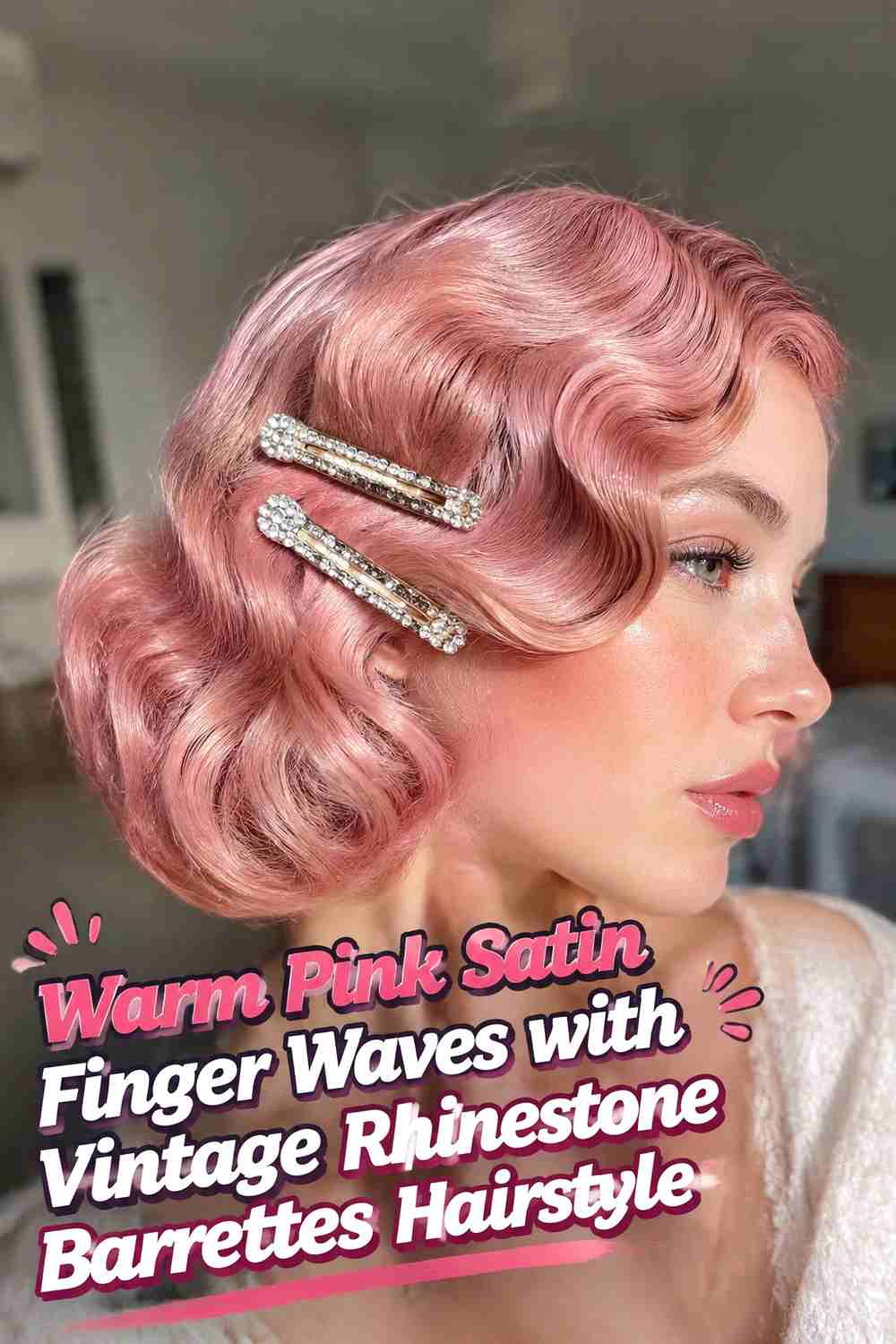 14. Warm Pink Satin Finger Waves With Vintage Rhinestone Barrettes Hairstyle